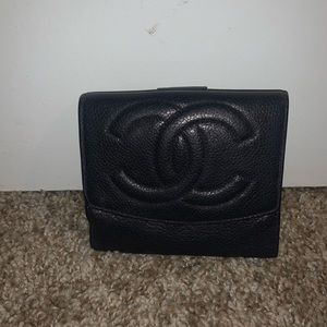 CHANEL  CC Logo Black Caviar Skin Leather Wallet